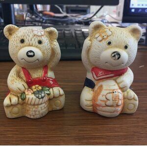 Vintage Ceramic Bear Honey Pot Salt and Pepper Shakers